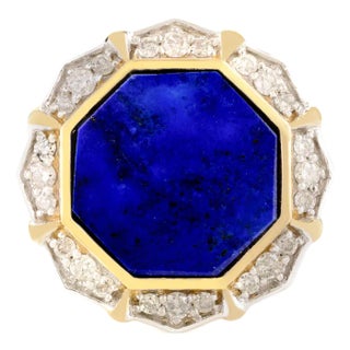 Lapis Lazuli Cocktail Ring With Diamonds Size 6 in 14k Yellow Gold For Sale