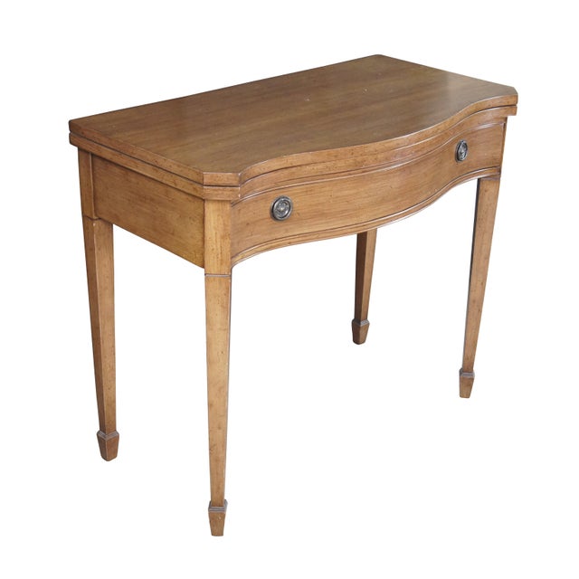 American Antique American Sheraton Painted Grain Serpentine Flip Top Console Game Table For Sale - Image 3 of 15