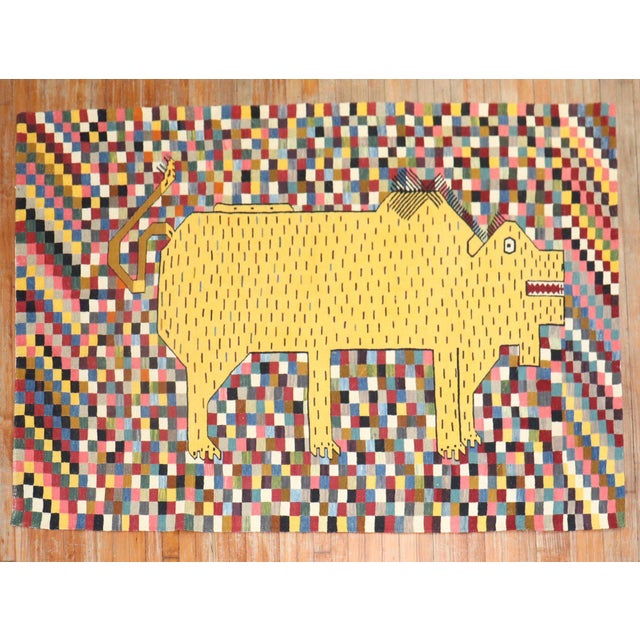 Late 20th Century Persian Rhinoceros Checkerboard Kilim - 4'11" x 6'11" For Sale - Image 9 of 18