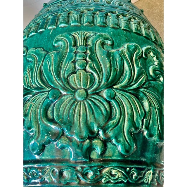 Antique Asian Emerald Green Glazed Terracotta Garden Stool For Sale - Image 4 of 12
