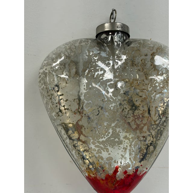 2000 - 2009 Large Mercury Glass Sacred Heart Ornament / Ex-Voto Style Heart For Sale - Image 5 of 7