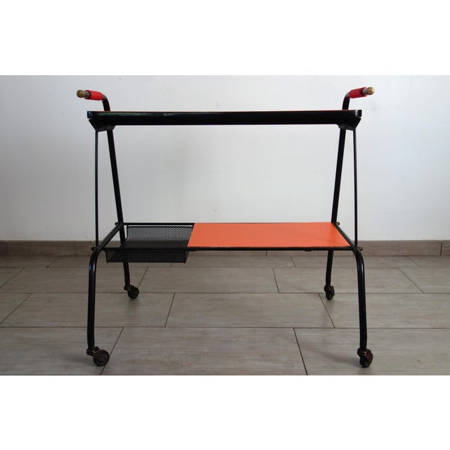1950s Vintage Orange Perforated Metal Serving Cart, 1950s For Sale - Image 5 of 13