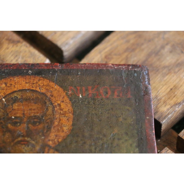 Wood 18th Century Russian Orthodox St. Nicholas Icon on Wood Panel For Sale - Image 7 of 17