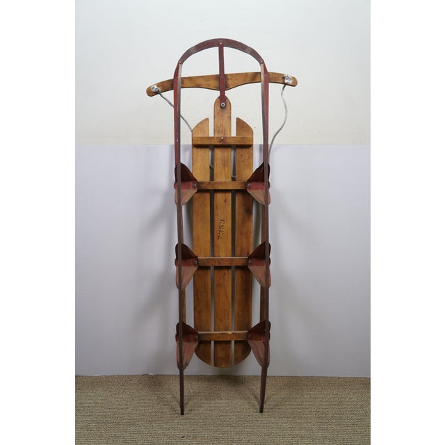 Mid Century Royal Racer Oak & Metal Sled Flexible Flyer Style Snow Sleigh For Sale - Image 11 of 18