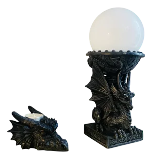 Black Resin Dragon Table Lamps with Candleholder, 1980s, Set of 2