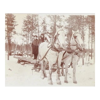 Antique Horse Drawn Logging Sled Winter Snow Photograph For Sale