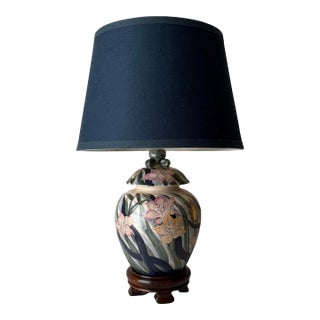 Late 20th Century Violet Floral Pottery Ginger Jar Table Lamp For Sale