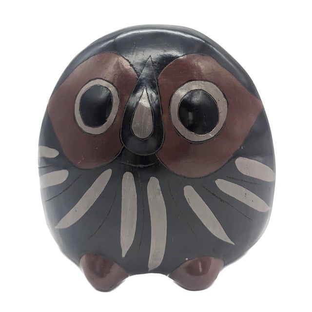 Offered is a hand-painted and burnished glaze vintage late 1970s, or early 1980s owl figurine made in Tonalá, Jalisco,...