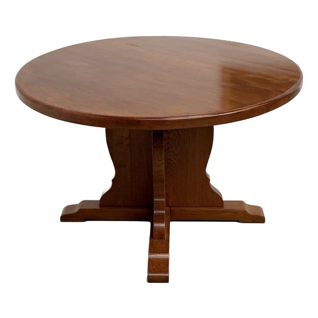 Brutalist Round Table in Oak, 1960s For Sale