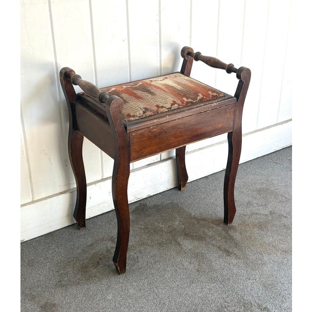 1930s Velvet-Top Wood Storage Stool For Sale - Image 4 of 9