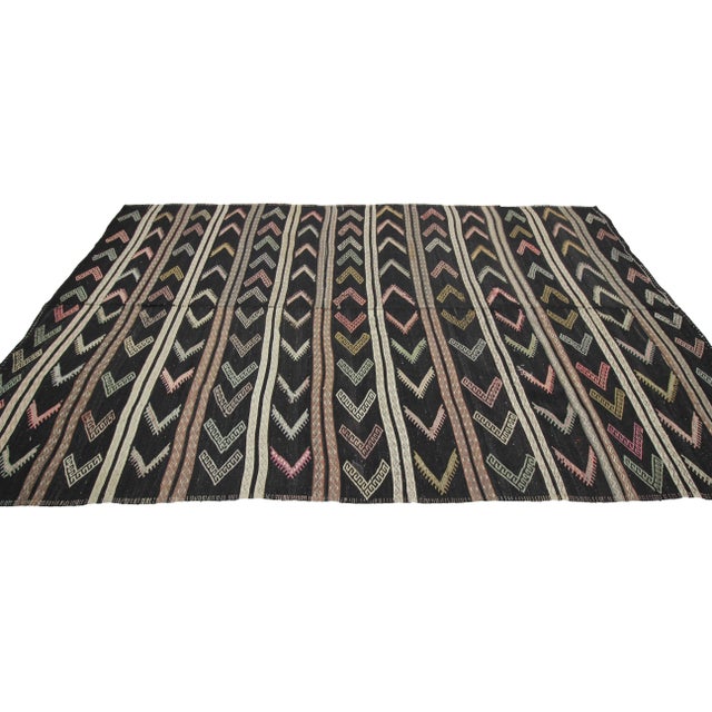 Mid 20th Century 1960s Vintage Embroidered Goat Hair Kilim Rug- 7′5″ × 12′3″ For Sale - Image 5 of 7