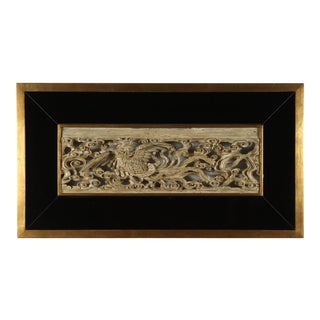 1960s Oriental Carving Framed in Black Mirror and Gilded Wood For Sale