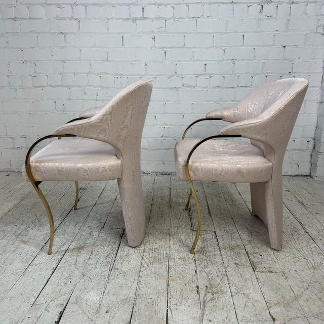 Brass Pair of Carson’s Art Deco Hollywood Regency Brass Arm Cantilever Chairs For Sale - Image 8 of 12
