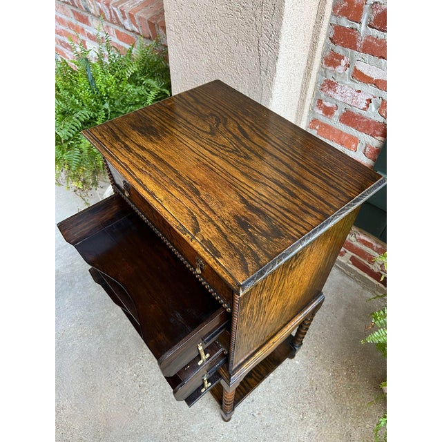 Antique English Music Cabinet Office File Jacobean Petite End Table Tiger Oak For Sale - Image 11 of 12