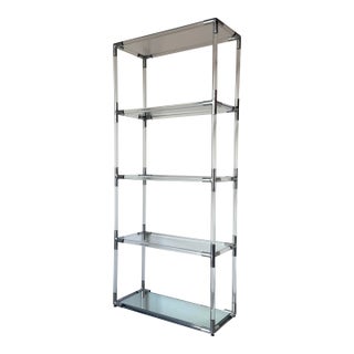 1970’s Mid-Century Modern Charles Hollis Jones Style Aluminum & Glass Five-Tier Étagère Display Shelf For Sale