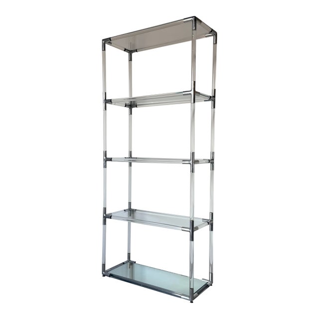 1970’s Mid-Century Modern Charles Hollis Jones Style Aluminum & Glass Five-Tier Étagère Display Shelf For Sale