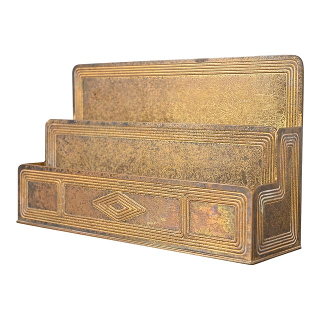 Tiffany Studios New York Graduate Pattern Bronze Doré Letter Rack For Sale