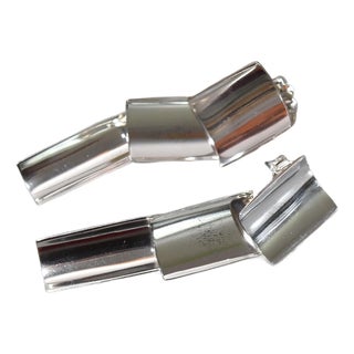 Vintage Mexican Sterling Silver Mod Segmented Post Earrings, Pair For Sale