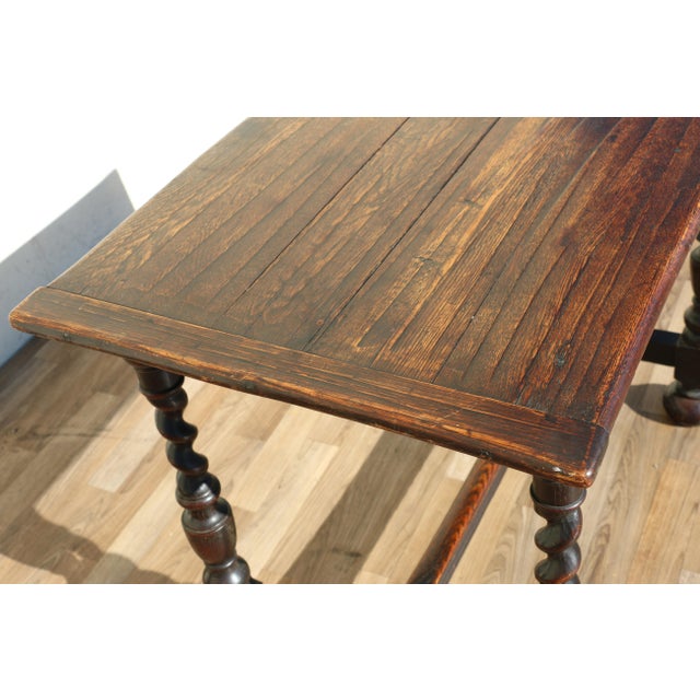 Antique English Solid Oak Barley Twist Side Table | Jacobean Revival Accent Table, Circa 1920s For Sale - Image 16 of 18