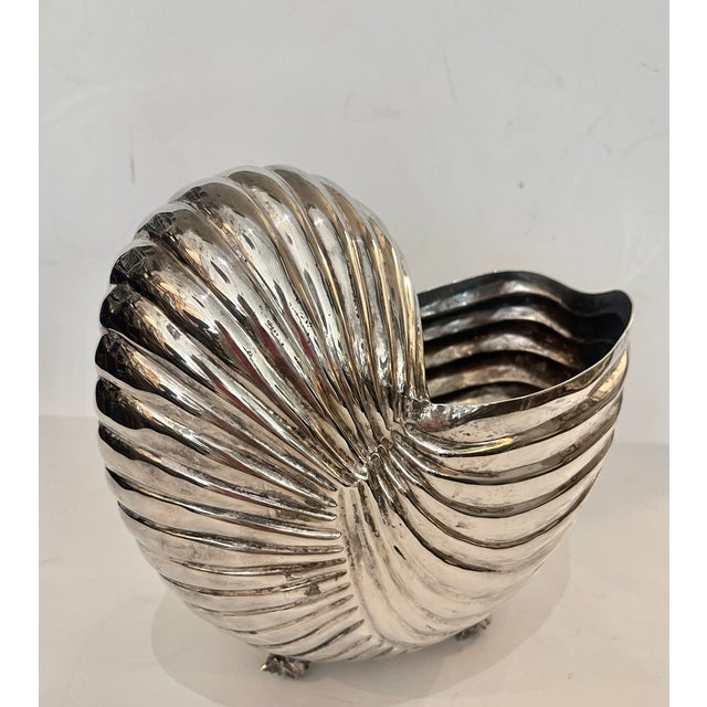 1960s Vintage Large Silver Plate Nautilus Champagne Bottle Cooler/Planter For Sale - Image 5 of 14