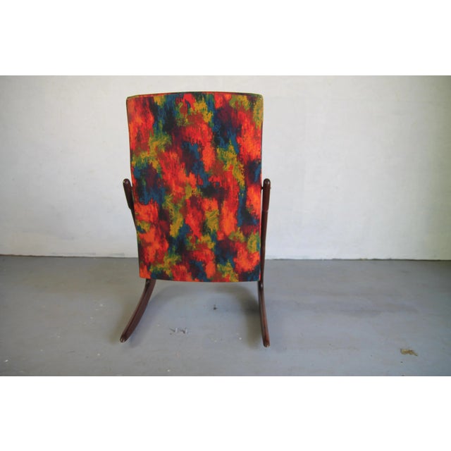 Wonderful and rare Mogens Kold rocker. All original finish, fabric and straps. Would recommend having new straps put on...