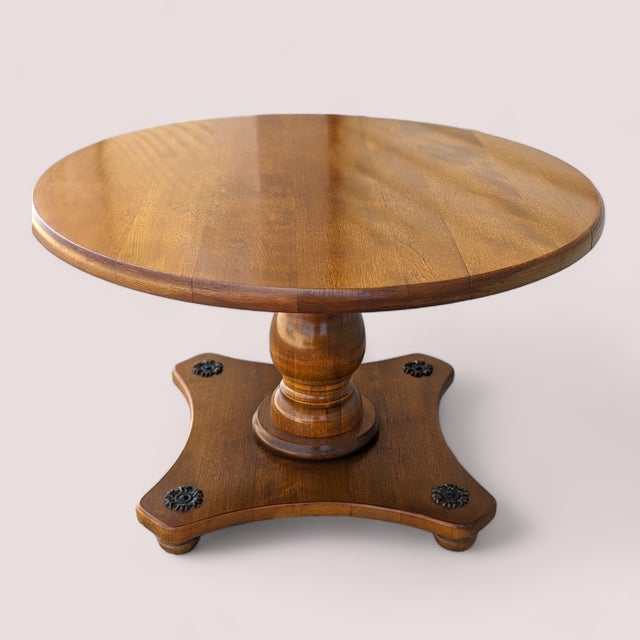 Vintage Round Solid Maple Pedestal End Table With Decorative Rosettes For Sale In Los Angeles - Image 6 of 15