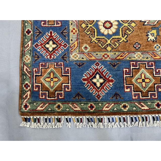 Rust and Blue Kazak Wool Rug With Center Medallion, 4'11" X 7'1" For Sale - Image 14 of 16