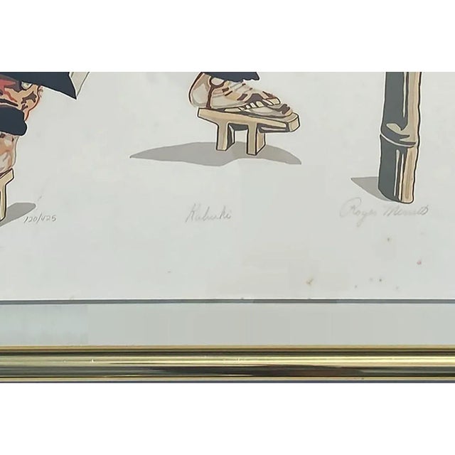 Japanese Vintage Color Lithograph of Japanese Kabuki Theater Figure, Pencil Signed and Numbered For Sale - Image 3 of 4