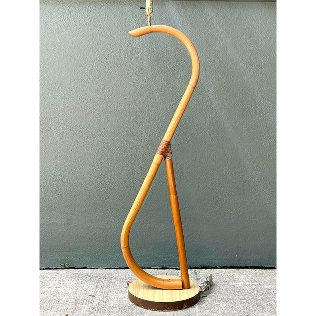 Mid 20th Century Vintage Coastal Bent Rattan Floor Lamp For Sale - Image 5 of 12