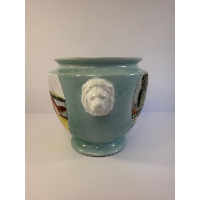English Aqua Jardiniere or Planter With Pastoral Landscape Scenes For Sale - Image 3 of 9