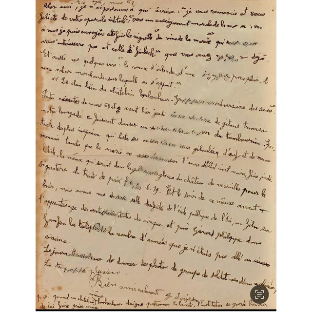 Gaston CHAISSAC The Broad-Shouldered Man, 1958 Ink on handwritten letter addressed to Anatole Jakovsky. Signed lower right...