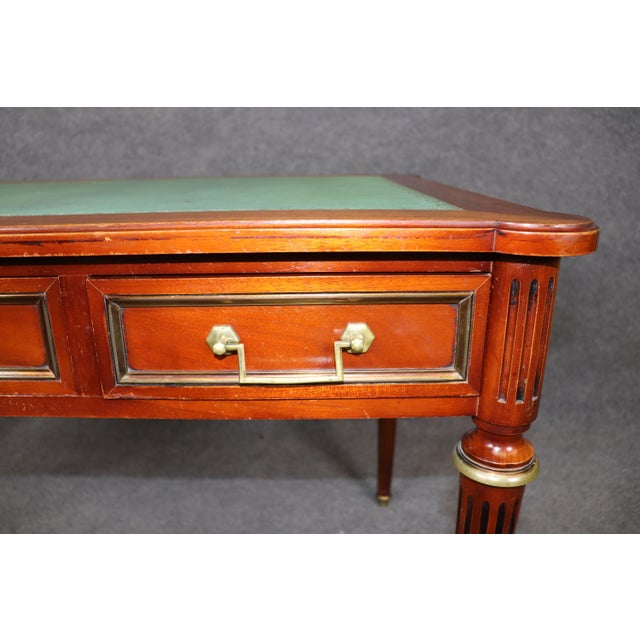 French Louis XVI Style Leather Top Mahogany Brass Mounted Desk For Sale - Image 11 of 15