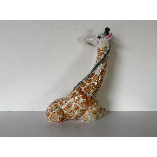 Mid-Century Modern 1980s Vintage Hand-Painted Ceramic Giraffe Sculpture For Sale - Image 3 of 12
