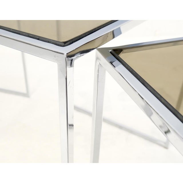 Set of Wide Rectangle Shape Chrome & Smoked Glass Nesting End Side Tables For Sale - Image 13 of 18