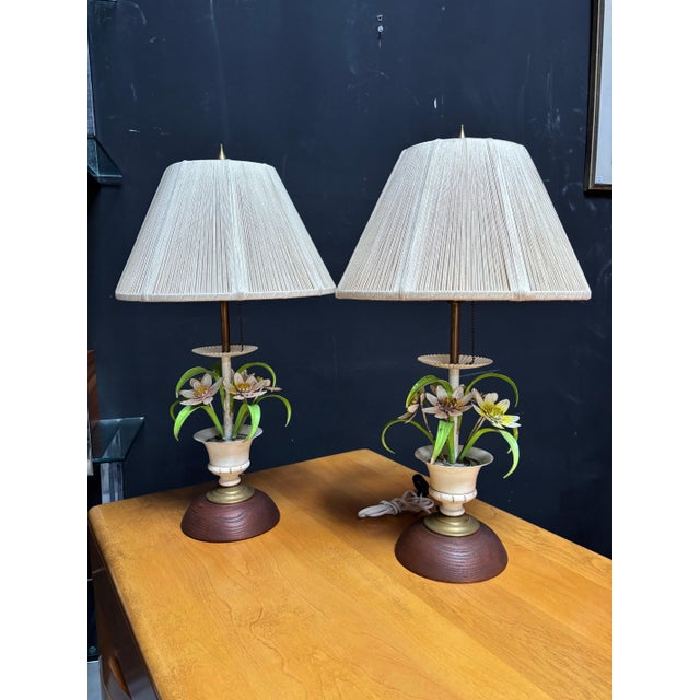 Italian Pair of Painted Floral Table Lamps For Sale In Philadelphia - Image 6 of 11