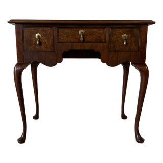 Vintage Baker Queen Anne Style Burlwood & Mahogany Lowboy For Sale