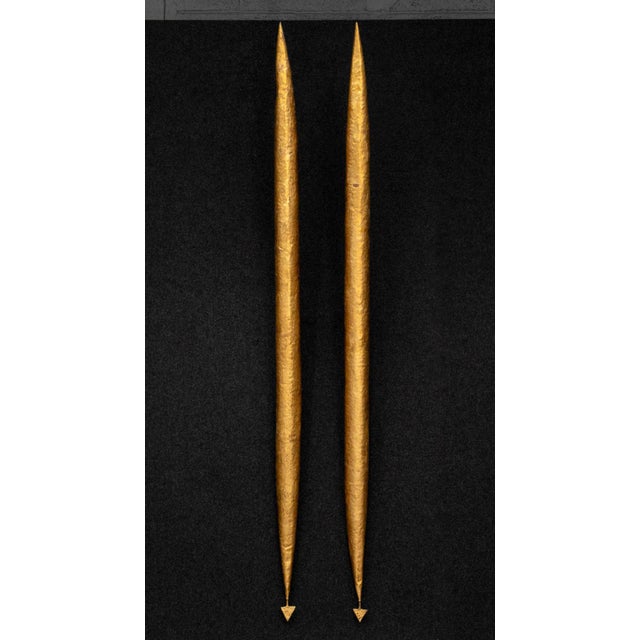 Jean-Jacques Argueyrolles (French, b. 1954) Pair of Gilt Metal Brutalist Wall Sconces. 78" H x 3.25" W x 7.25" D....