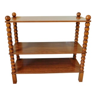 Vintage 35" Solid Oak Turned Wood 3 Shelf Etagere Bookcase Bookshelf For Sale