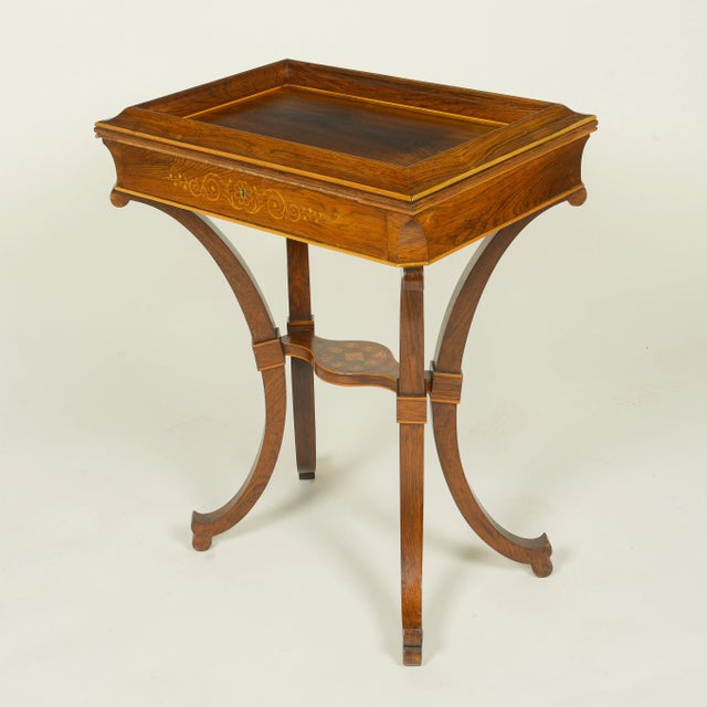 Biedermeier Inlaid Rosewood and Fruitwood Work Table For Sale - Image 4 of 11