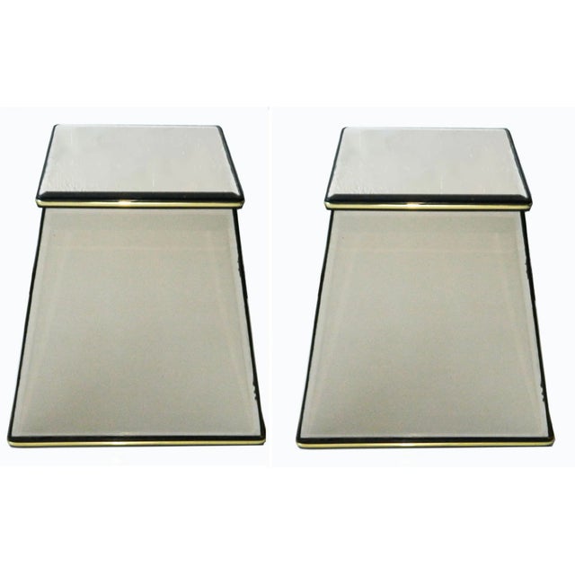 5 smoked mirrors ( mirror top), on each, very attractive pair of Italian smoked mirrored pedestals. Provenance: apartment...