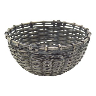 Vintage Italian Woven Basket Dollhouse Miniature in Silver 800, 1970s For Sale