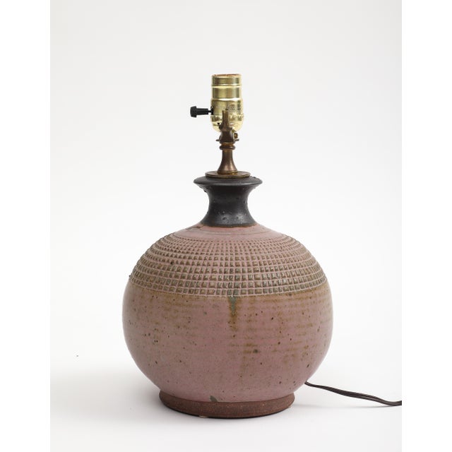 Artist Signed Stoneware Pottery Table Lamp For Sale - Image 11 of 11