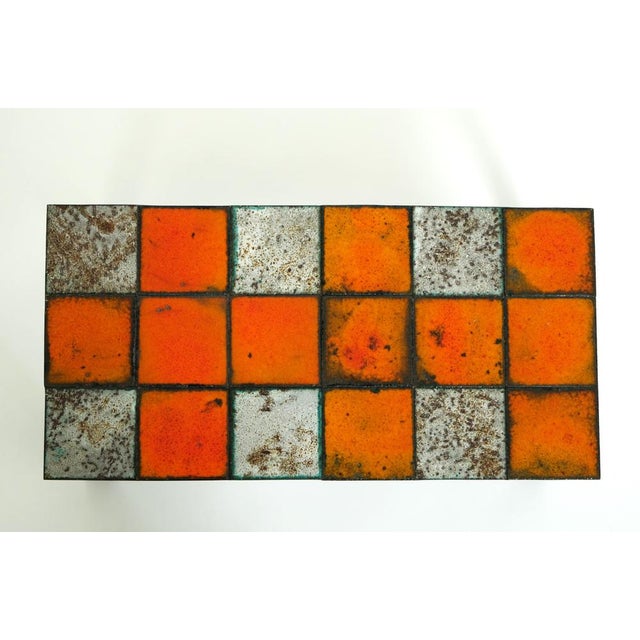 Mid-Century Modern Orange Ceramic Tile Side Table with Iron Frame, 1960s For Sale - Image 4 of 18