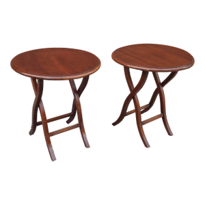 Pair Late 20th Century Folding-Form Mahogany Butler Wine Tables or Candle Stands