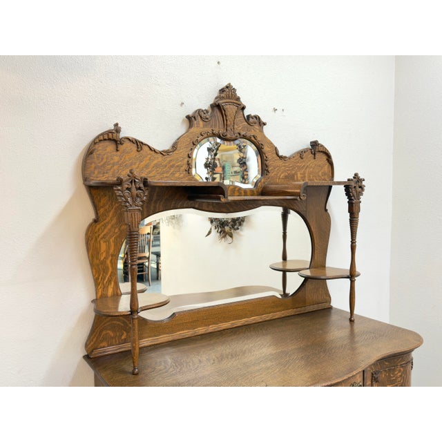 Brown Vintage Quarter Saw Oak Sideboard For Sale - Image 8 of 12