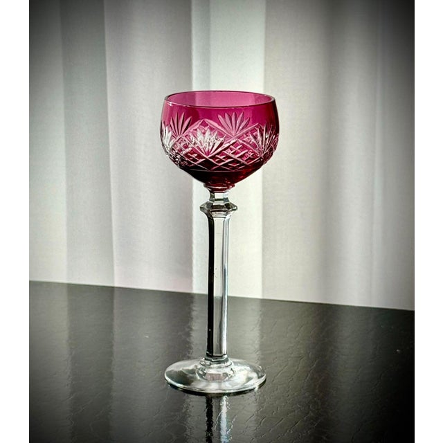 Ruby Cut Crystal Liqueur Glasses attributed to Val Saint Lambert, 1950, Set of 11 For Sale - Image 14 of 17