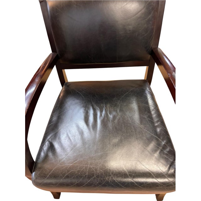 Late 20th Century Contemporary Dark Wood & Black Leather Sculptural Armchair For Sale - Image 5 of 8