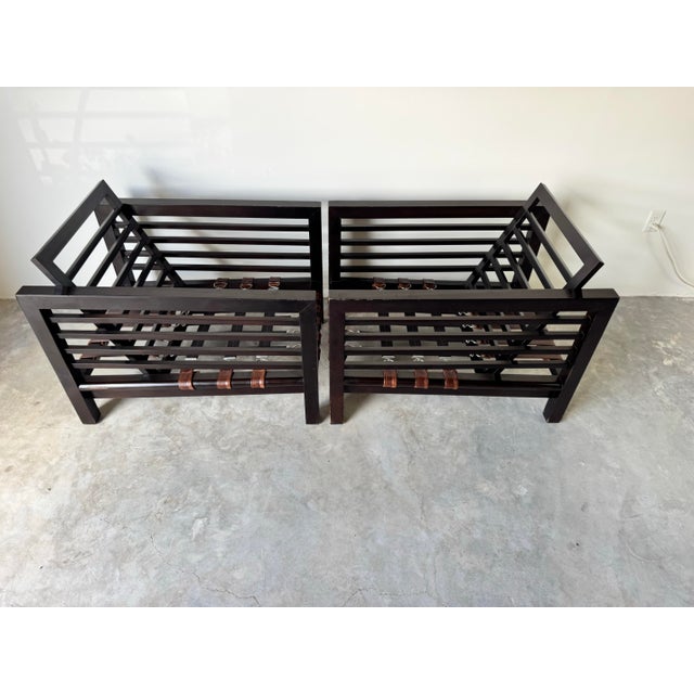 Oversize - Vintage Century Furniture Solid Wood & Leather Strapped Seating Lounge Chairs - A Pair For Sale In Miami - Image 6 of 12