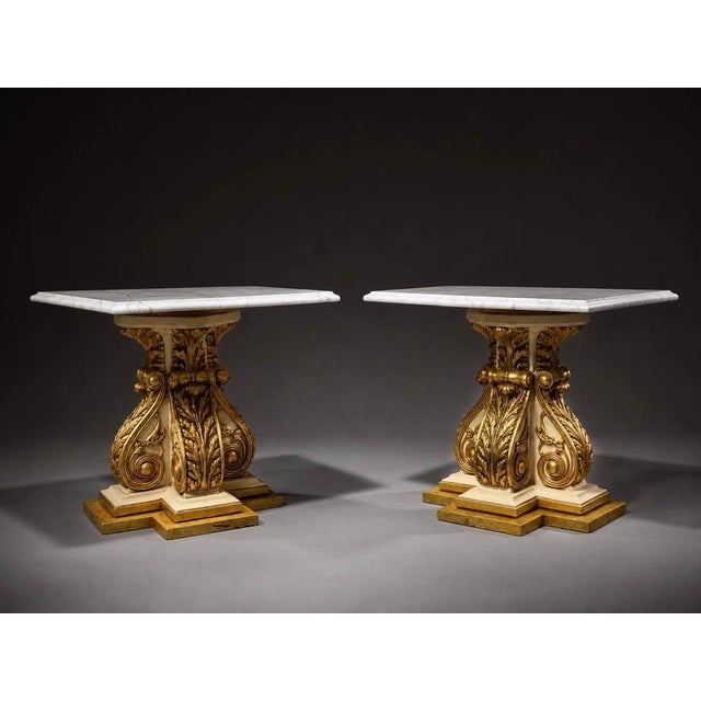 1990s Pair of 1970 Fuggiti Studios Gilt Marble Top Pedestal Side Tables For Sale - Image 5 of 10