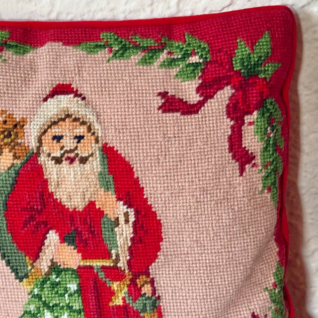 1970s Traditional Santa Needlepoint Pillow For Sale - Image 4 of 9
